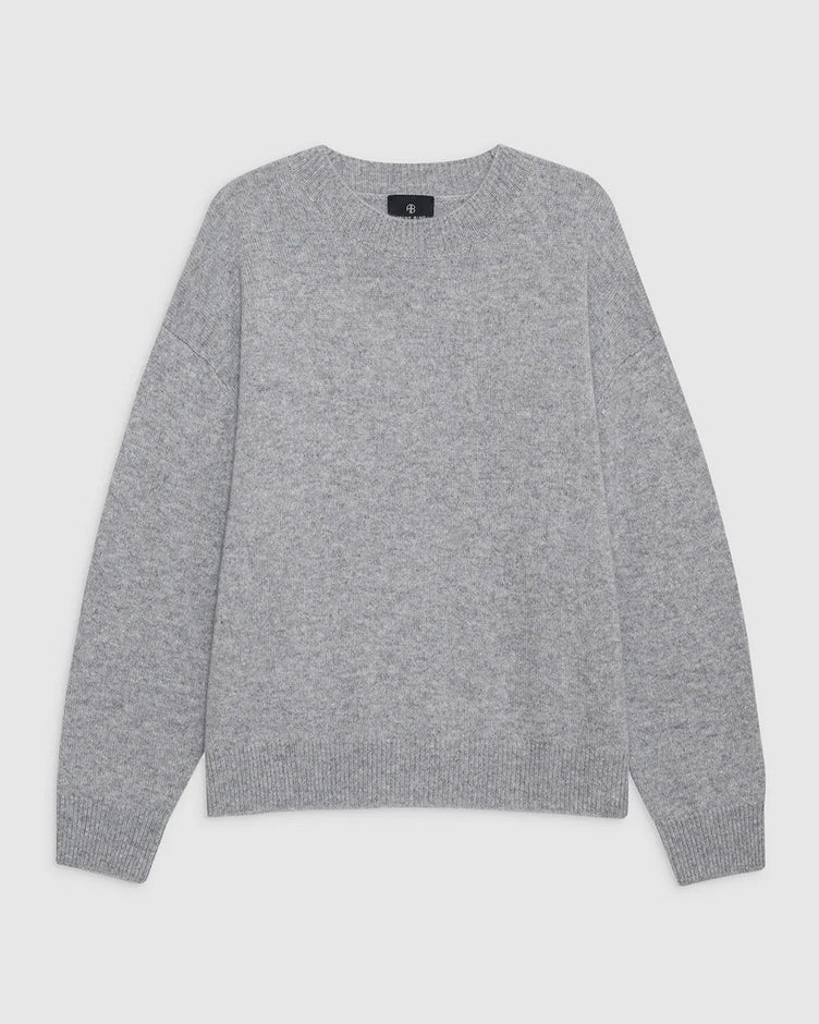 Lee Crew Sweater in Medium Heather Grey-Sea Biscuit Del Mar