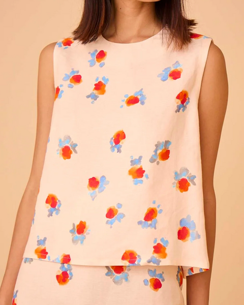 Luna Top in Watercolor Floral-Sea Biscuit Del Mar