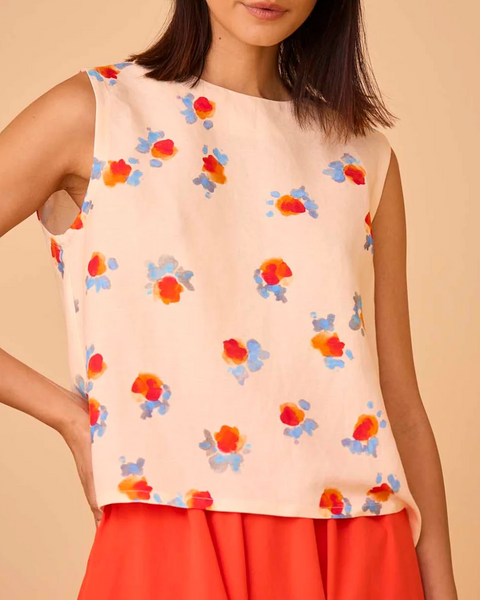 Luna Top in Watercolor Floral-Sea Biscuit Del Mar