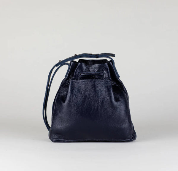 Mini Crossbody Tote | Navy Leather + Silver Hardware-Sea Biscuit Del Mar