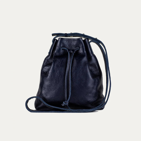 Mini Crossbody Tote | Navy Leather + Silver Hardware-Sea Biscuit Del Mar