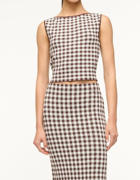 Montgomery Top in Dark Chocolate Gingham | Staud-Sea Biscuit Del Mar