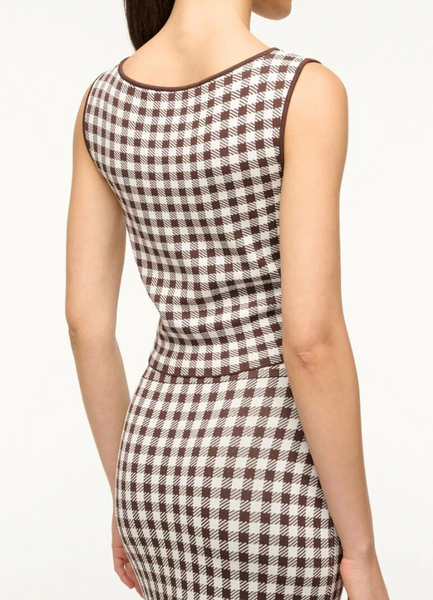 Montgomery Top in Dark Chocolate Gingham | Staud-Sea Biscuit Del Mar