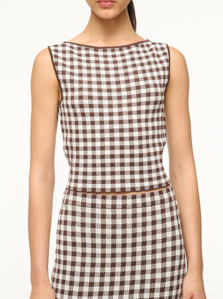 Montgomery Top in Dark Chocolate Gingham | Staud-Sea Biscuit Del Mar