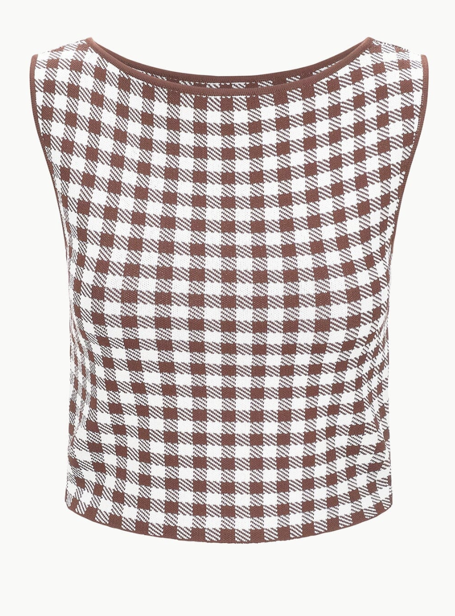 Montgomery Top in Dark Chocolate Gingham | Staud-Sea Biscuit Del Mar