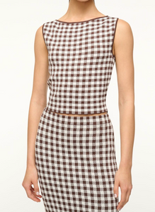 Montgomery Top in Dark Chocolate Gingham | Staud-Sea Biscuit Del Mar