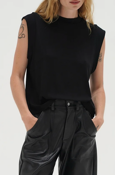 Oren Ribbed Top in Black-Sea Biscuit Del Mar