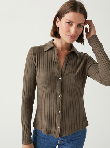 Paulina Button Down Knit Shirt | Dolma-Sea Biscuit Del Mar