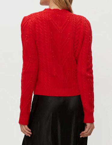 Pia Cable Knit Sweater in Cherry-Sea Biscuit Del Mar