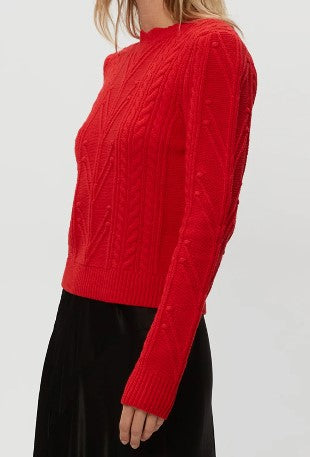 Pia Cable Knit Sweater in Cherry-Sea Biscuit Del Mar