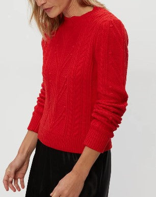 Pia Cable Knit Sweater in Cherry-Sea Biscuit Del Mar