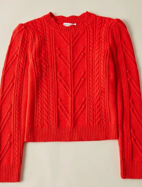 Pia Cable Knit Sweater in Cherry-Sea Biscuit Del Mar