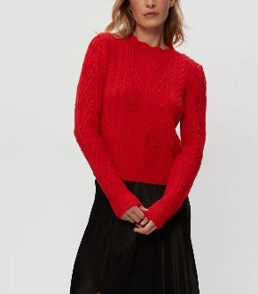 Pia Cable Knit Sweater in Cherry-Sea Biscuit Del Mar