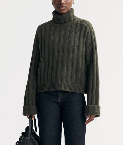 Ribbed Turtleneck | Soft Goat-Sea Biscuit Del Mar