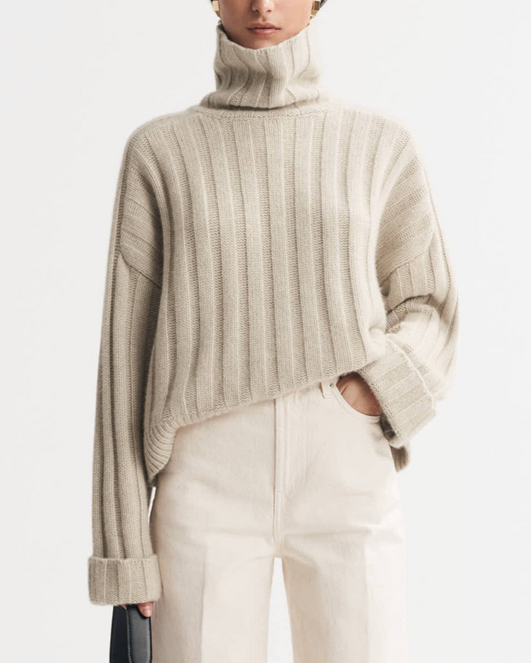 Ribbed Turtleneck | Soft Goat-Sea Biscuit Del Mar