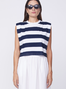Rugby Stripe Cropped Muscle Tee-Sea Biscuit Del Mar