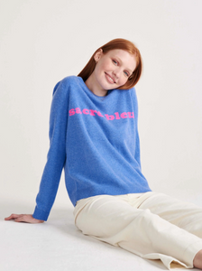 Sacre Bleu Cashmere Crew | Periwinkle and Hot Pink-Sea Biscuit Del Mar
