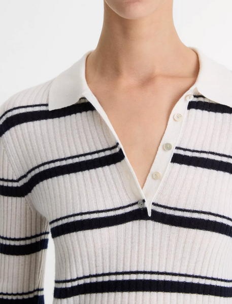 Striped Cashmere-Blend Polo Sweater-Sea Biscuit Del Mar