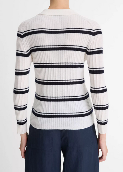 Striped Cashmere-Blend Polo Sweater-Sea Biscuit Del Mar