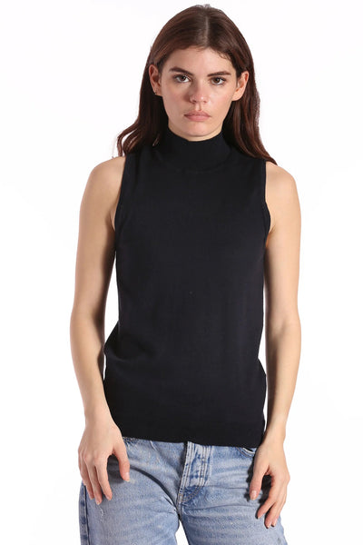 Supima Cotton Cashmere Mock Neck Sleeveless Top-Sea Biscuit Del Mar