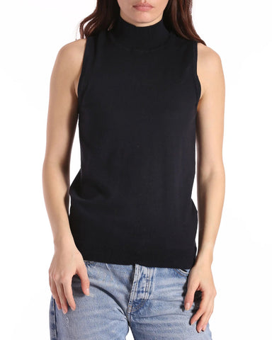 Supima Cotton Cashmere Mock Neck Sleeveless Top-Sea Biscuit Del Mar