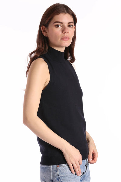 Supima Cotton Cashmere Mock Neck Sleeveless Top-Sea Biscuit Del Mar