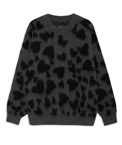 Sydney Crew Sweater - Black & Grey Heart | Anine Bing-Sea Biscuit Del Mar