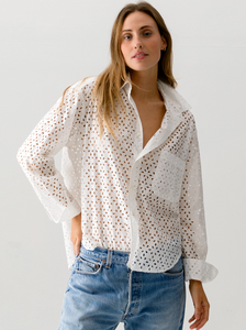 The CROP Shirt | Cotton Eyelet-Sea Biscuit Del Mar