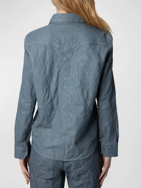 Thelma Crinkled Leather Shirt-Sea Biscuit Del Mar