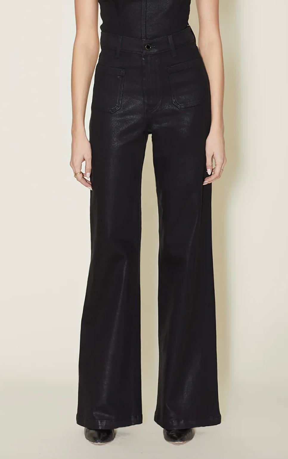 Virginia Wide Leg in Black Coated | LE JEAN-Sea Biscuit Del Mar