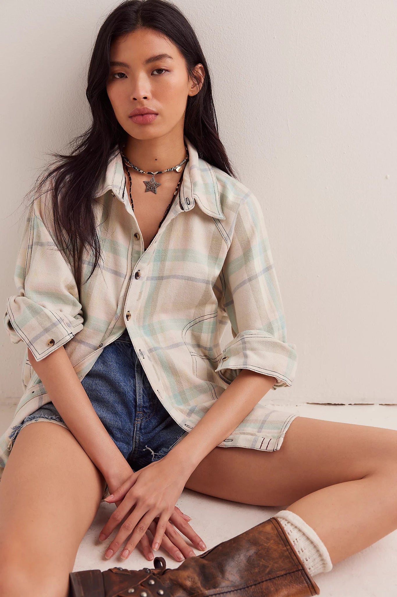 We The Free Girl Meets Boy Plaid Shirt-Sea Biscuit Del Mar