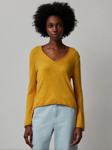 Wool Cashmere Long Sleeve V-Neck Sweater-Sea Biscuit Del Mar