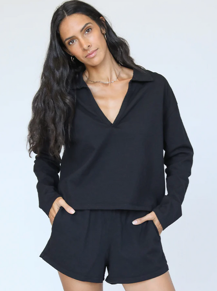 Alison Tennessee Jersey Collared Shirt | Black + Sugar-Sea Biscuit Del Mar
