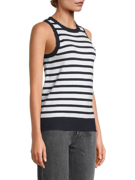 Cotton Cashmere Striped Frayed Edged Tank | Marine + Rouge-Sea Biscuit Del Mar