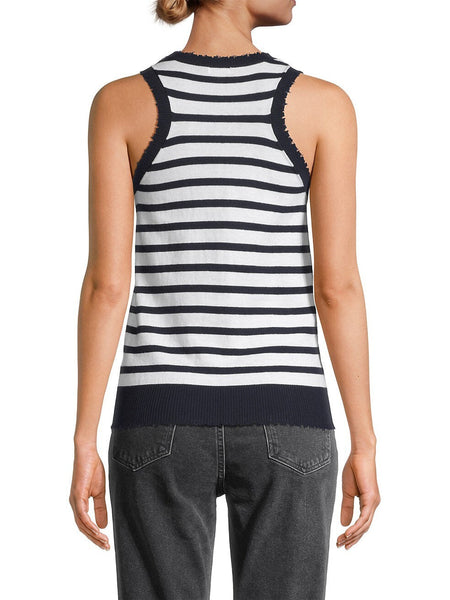 Cotton Cashmere Striped Frayed Edged Tank | Marine + Rouge-Sea Biscuit Del Mar
