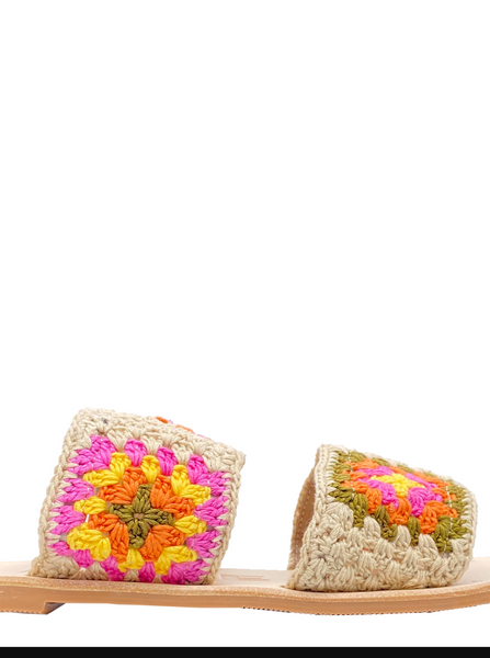 Cotton Crochet Two Straps | Natural and Bold Pink-Sea Biscuit Del Mar
