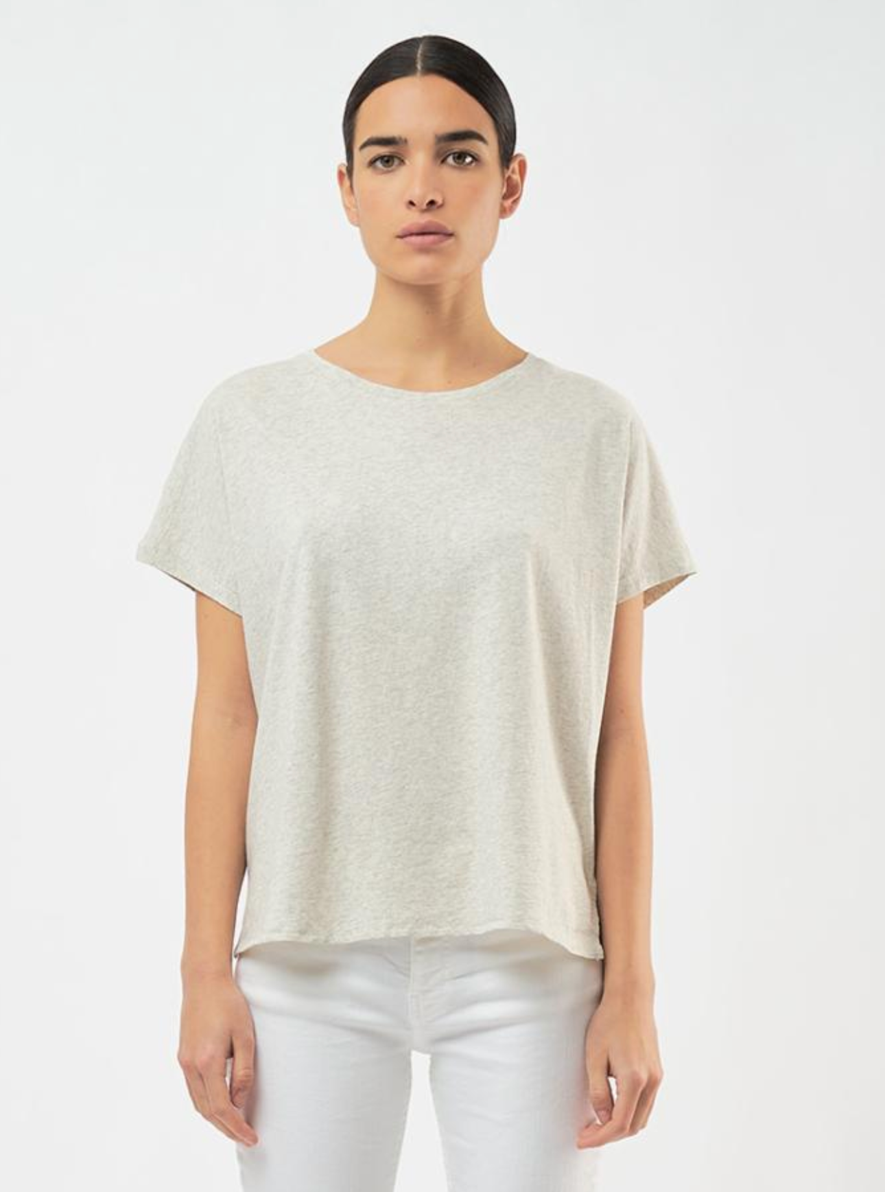 Cotton Silk Touch Short Sleeve T-Shirt - Brume Chine + Vintage Blue-Sea Biscuit Del Mar