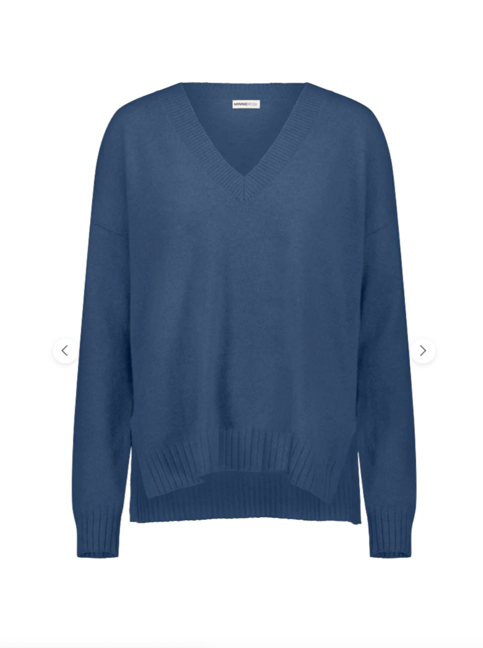 Cotton/Cashmere V Neck Oversized Pullover | Harbour Blue + Camel-Sea Biscuit Del Mar