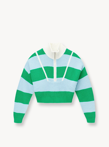 Cropped Hampton Sweater | Grass Shallow Rugby Stripe-Sea Biscuit Del Mar