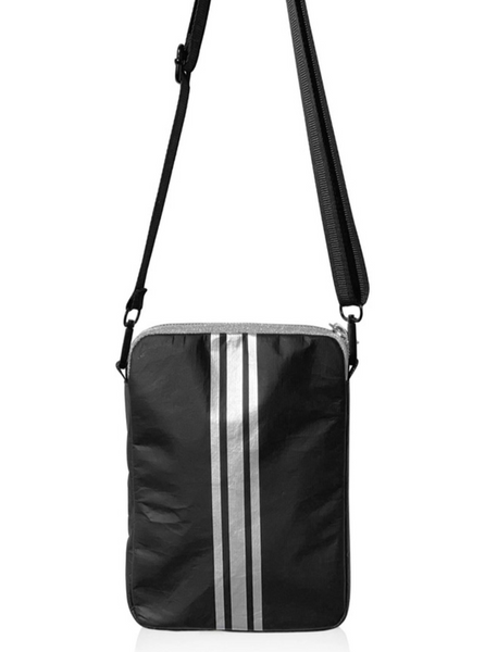Crossbody Cell Phone Purse | Shimmer Black + Silver + Black Silver Stripes-Sea Biscuit Del Mar