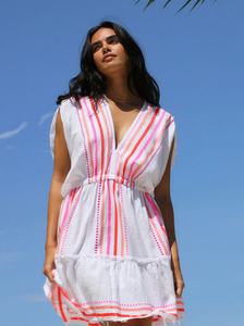 Eshe Short Plunge Neck Dress | Pink-Sea Biscuit Del Mar