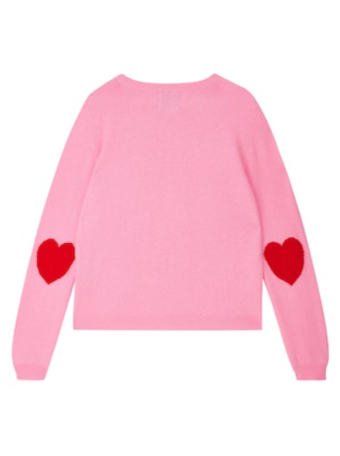 Heart Patch Cashmere Crew | Flamingo w/ Red Heart-Sea Biscuit Del Mar