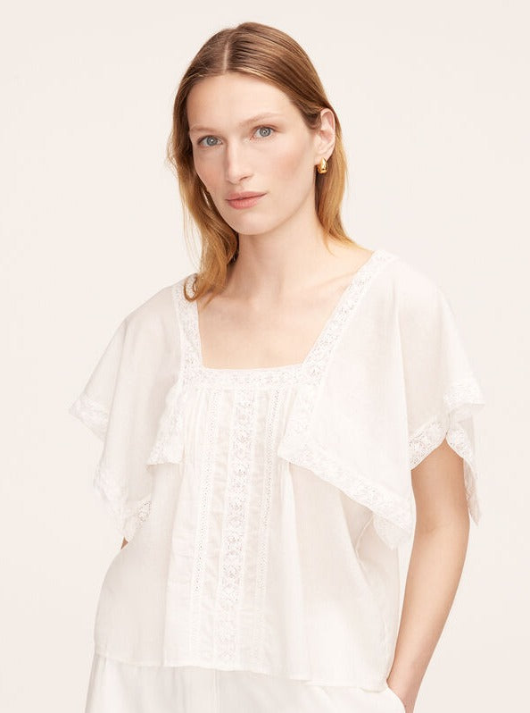 Lace Insert Top | Snow + Marine Blue-Sea Biscuit Del Mar