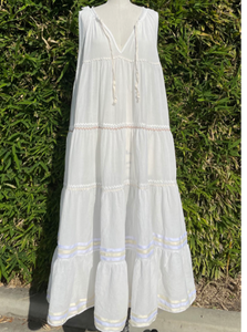 Lighthouse Beach Maxi Dress w Embellishment - White-Sea Biscuit Del Mar