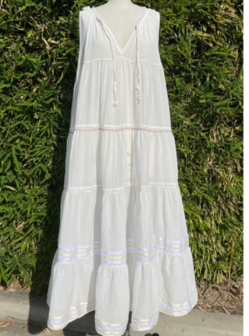 Lighthouse Beach Maxi Dress w Embellishment - White-Sea Biscuit Del Mar