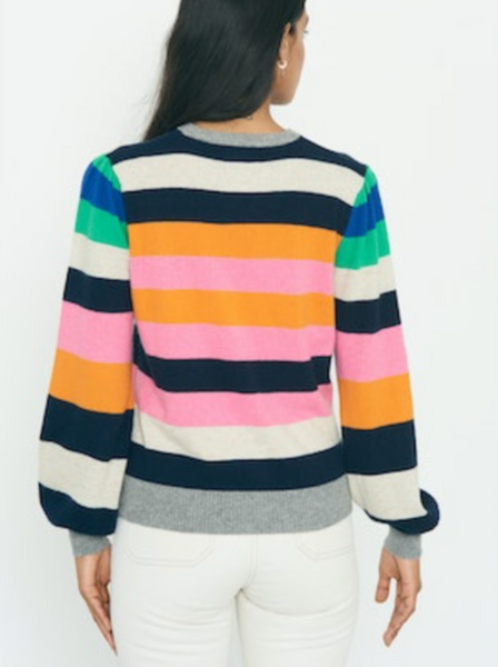 Multi Stripe Puff Sleeve Cashmere Sweater-Sea Biscuit Del Mar