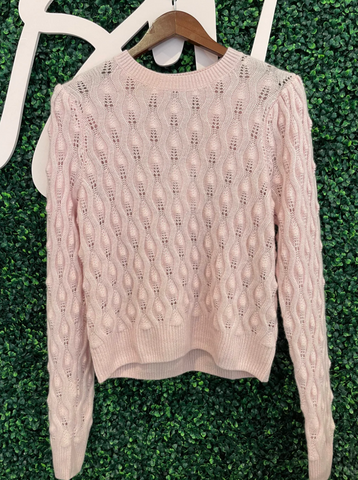 Puff Sleeve Stitch Crew Cashmere Sweater | Taffy (Pink)-Sea Biscuit Del Mar