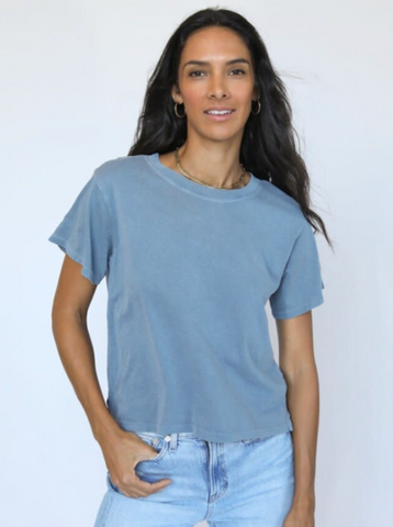 Recycled Boxy Tee| Denim Blue-Sea Biscuit Del Mar