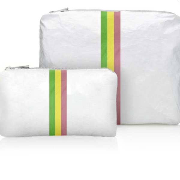 Set of Two Organizational Packs | Shimmer White with Green, Yellow, and Pink Stripe-Sea Biscuit Del Mar