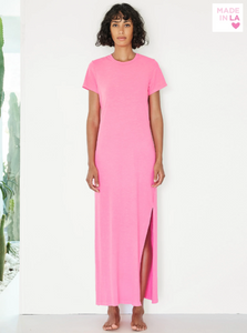Short Sleeve Maxi with Slit | Pigment Hot Pink-Sea Biscuit Del Mar